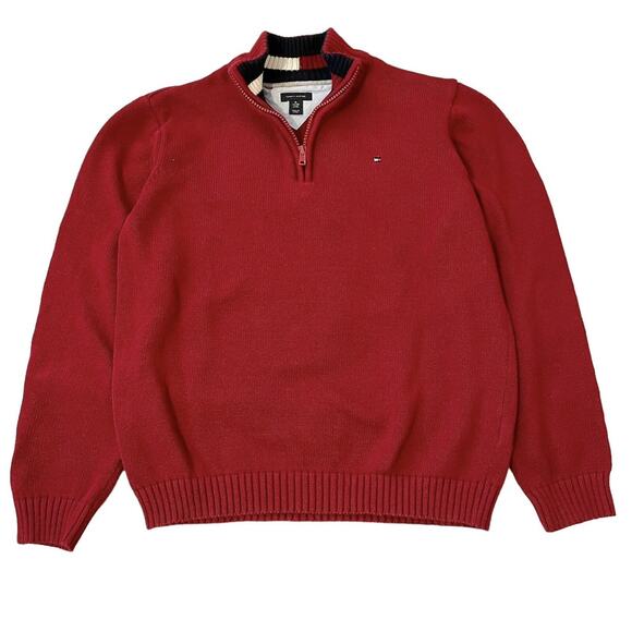 Tommy Hilfiger Other - Tommy Hilfiger Sweater Youth Size XL 20 Red 1/4 Zip Pullover 100% Cotton Preppy